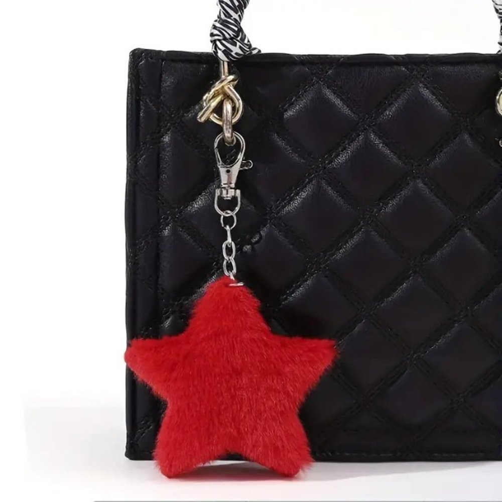 ⭐️NWT Red Plush Fuzzy Star Bag Charm Keychain